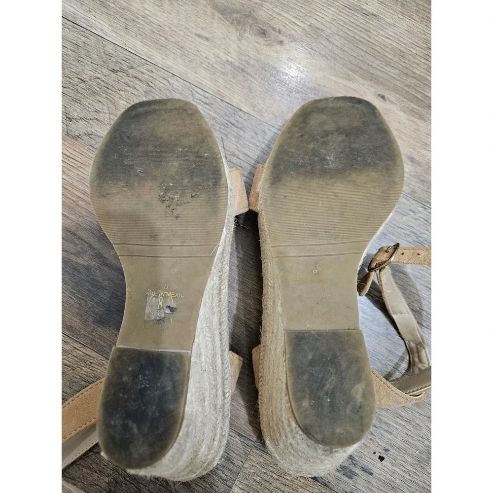Steve Madden Womens Tan Suede Espadrille Wedge Sandals Ankle Strap Size 8